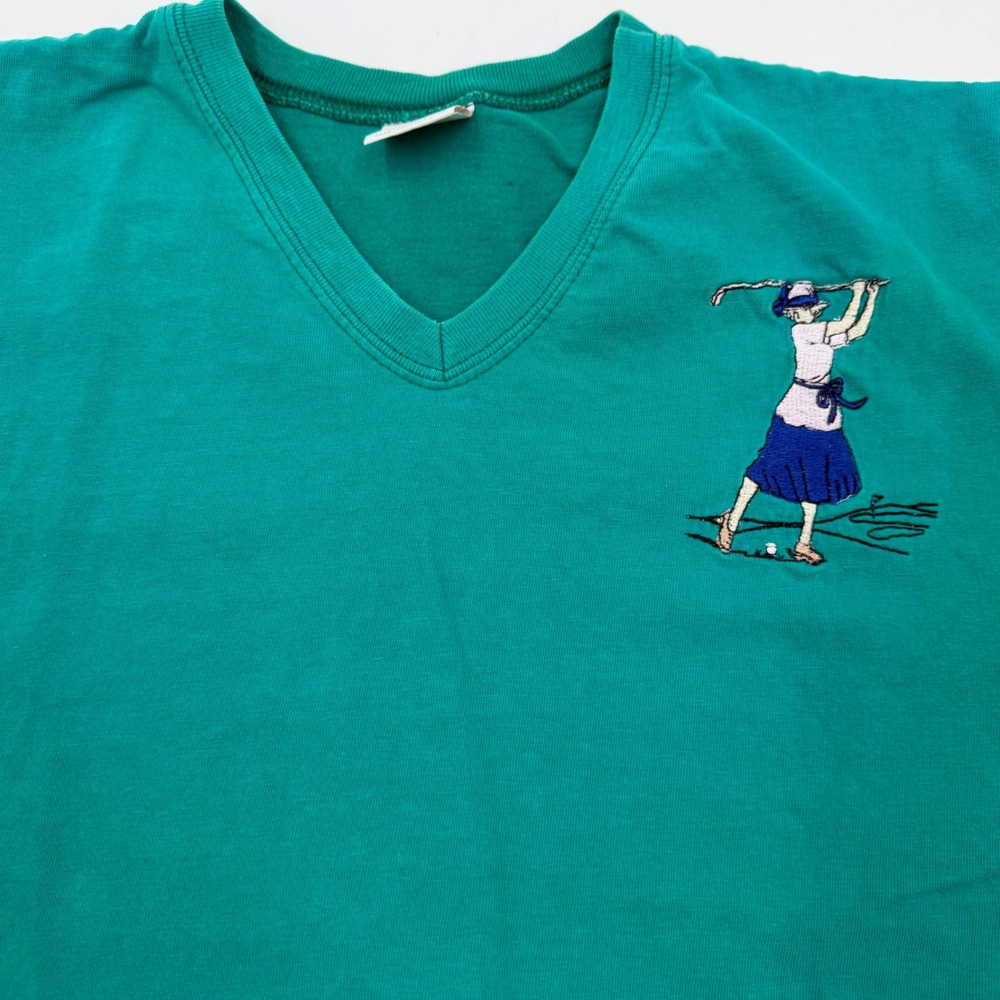 Cherokee Vintage 90s Womens Green Embroidered Golf T-Shirt Made in USA Medium